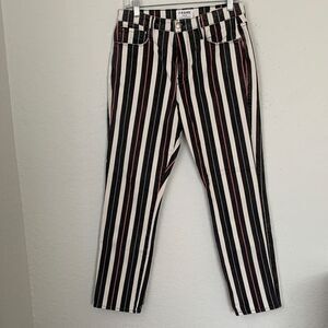 Frame Le Sylvia Band Women's Straight Leg Jeans Black White Red Stripes Size 29